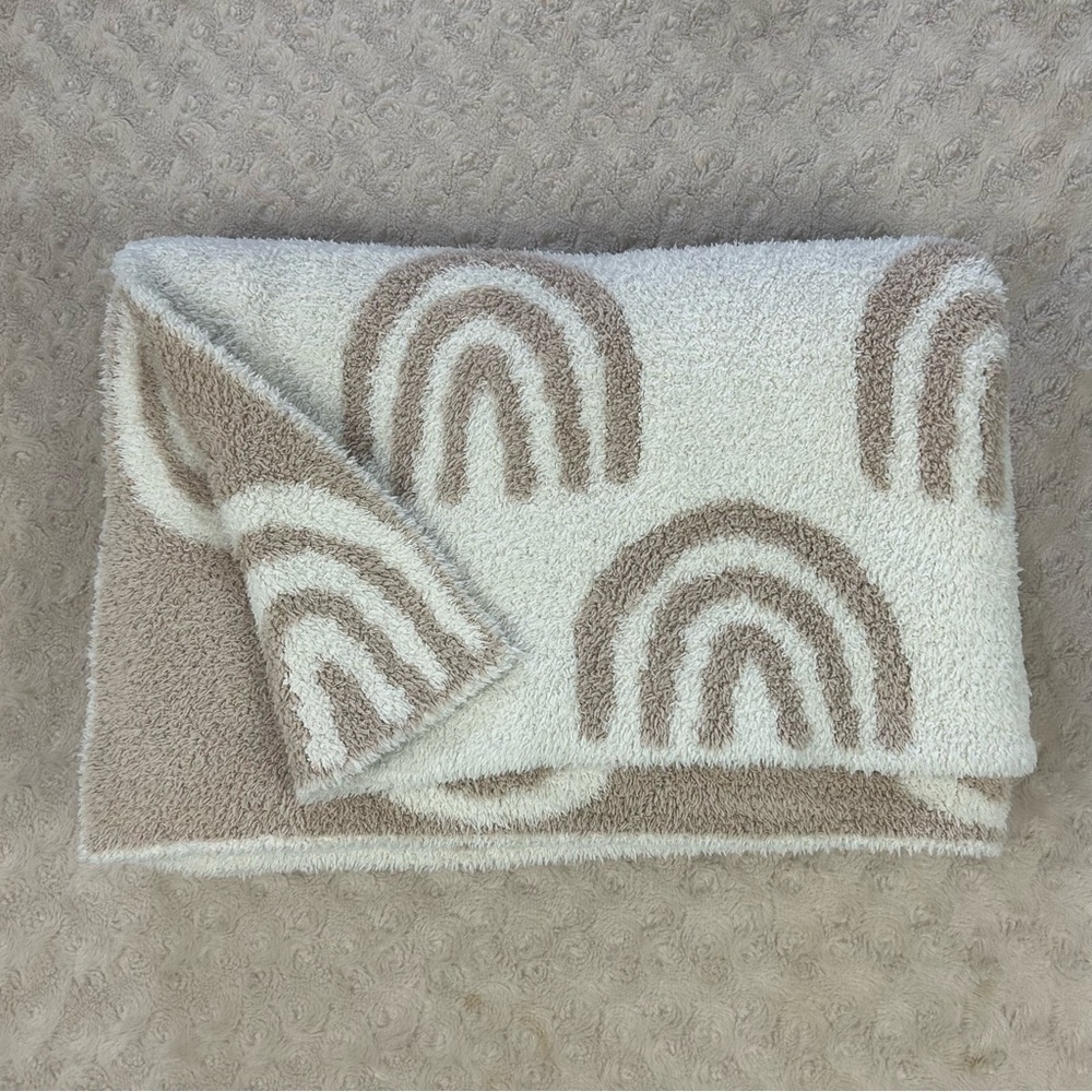 Mebie Baby Rainbow Baby Blanket Tan White Soft Plush Thick Lovey